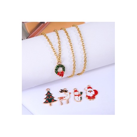 Lindo Estilo Simple Árbol De Navidad Papá Noel Acero Inoxidable Aleación Esmalte Navidad Mujeres Collar Colgante