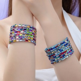 Glamour Estilo Étnico Brillante Geométrico Franela En Capas Embutido Acrílico Mujeres Brazalete