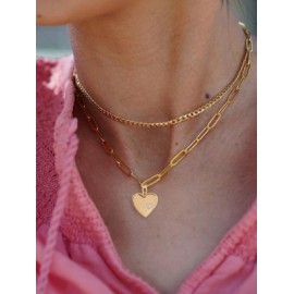 Vacaciones Forma De Corazón Planchar Cobre Embutido Circón Mujeres Collares de Doble Capa