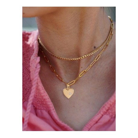 Vacaciones Forma De Corazón Planchar Cobre Embutido Circón Mujeres Collares de Doble Capa