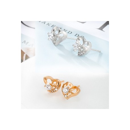 1 Par Elegante XUPING Estilo Simple Forma De Corazón Enchapado Embutido Aleación de Cobre Diamante Artificial Chapado En Oro De