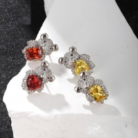 1 Par Lindo XUPING Oso Enchapado Embutido Aleación de Cobre Piedras Preciosas Artificiales Blanco Oro Plateado Pendientes