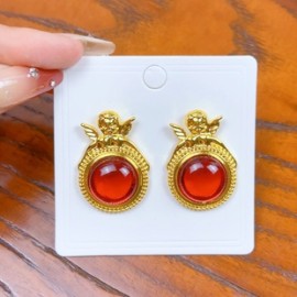 1 Par Retro Estilo Simple Ronda Ángel Embutido Aleación Piedras Preciosas Artificiales Pendientes