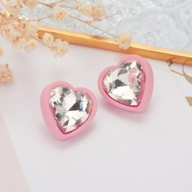 1 Pieza Estilo Simple Brillante Forma De Corazón Embutido Arílico Diamantes De Imitación Pendientes