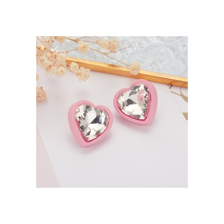 1 Pieza Estilo Simple Brillante Forma De Corazón Embutido Arílico Diamantes De Imitación Pendientes