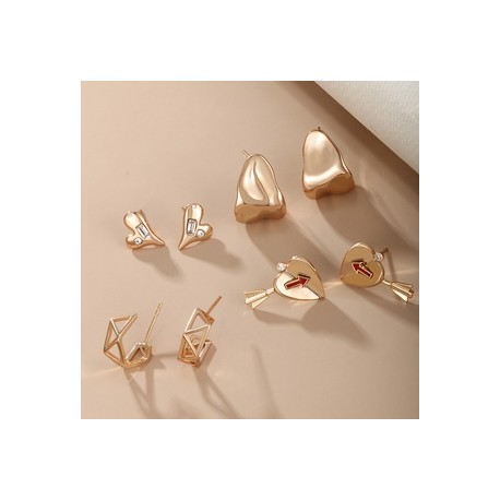 1 Par Elegante XUPING Forma De C Irregular Forma De Corazón Enchapado Ahuecar Embutido Aleación de Cobre Diamante Artificial Ch