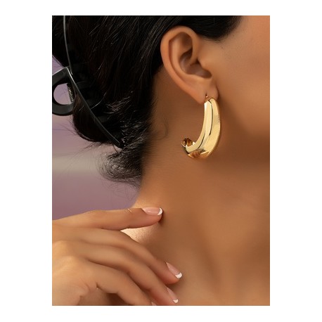 1 Par Elegante Estilo Simple Forma De C Enchapado Ferroaleaciones Chapado En Oro Pendientes