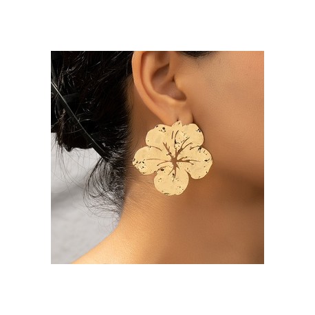 1 Par Glamour Exagerado Flor Enchapado Ahuecar Ferroaleaciones Chapado En Oro De 14 Quilates. Pendientes