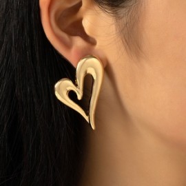 1 Par Estilo Simple Forma De Corazón Enchapado Aleación Chapado En Oro Pendientes