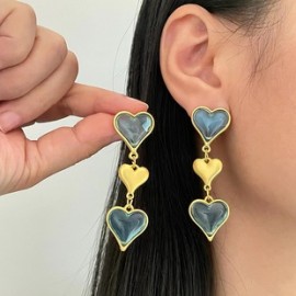 1 Par Estilo Simple Viajar Diariamente Forma De Corazón Enchapado Embutido Aleación Acrílico Chapado En Oro Pendientes De Gota