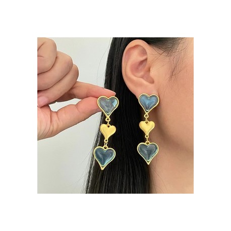 1 Par Estilo Simple Viajar Diariamente Forma De Corazón Enchapado Embutido Aleación Acrílico Chapado En Oro Pendientes De Gota