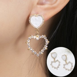 1 Par Glamour Forma De Corazón Embutido Aleación Diamantes De Imitación Pendientes De Gota