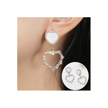 1 Par Glamour Forma De Corazón Embutido Aleación Diamantes De Imitación Pendientes De Gota