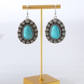 1 Par Estilo Vintage Estilo Clásico Geométrico Enchapado Embutido Aleación Turquesa Plateado Pendientes De Gota