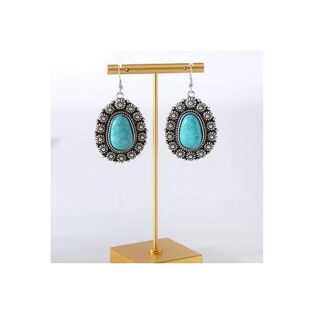 1 Par Estilo Vintage Estilo Clásico Geométrico Enchapado Embutido Aleación Turquesa Plateado Pendientes De Gota