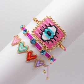 Retro Ojo Del Diablo Forma De Corazón Vidrio soga Hecho A Mano Mujeres Pulsera