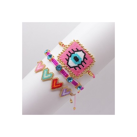 Retro Ojo Del Diablo Forma De Corazón Vidrio soga Hecho A Mano Mujeres Pulsera