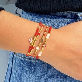 Romántico Forma De Corazón Cristal Con Cuentas Tejido De Punto Mujeres Pulsera