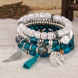 Estilo Étnico Pluma Aleación Madera Mujeres Pulsera