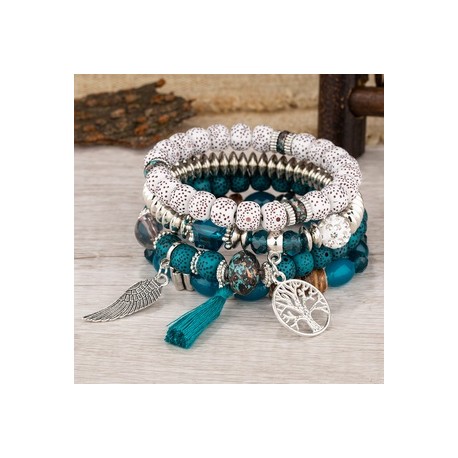 Estilo Étnico Pluma Aleación Madera Mujeres Pulsera