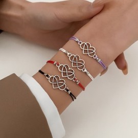 Estilo Simple Infinidad Forma De Corazón Aleación línea de cera Enchapado Ahuecar Pareja Pulsera