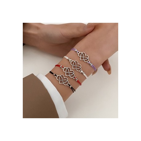 Estilo Simple Infinidad Forma De Corazón Aleación línea de cera Enchapado Ahuecar Pareja Pulsera