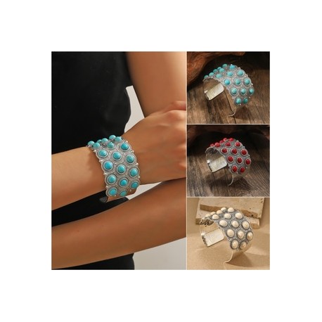 Retro Estilo Étnico Bohemio Ronda Metal Enchapado Embutido Turquesa Mujeres Brazalete