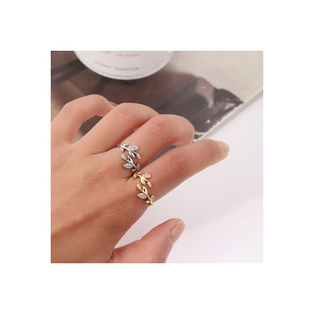 Estilo Simple Hoja Metal Enchapado Embutido Circón Mujeres Anillos abiertos