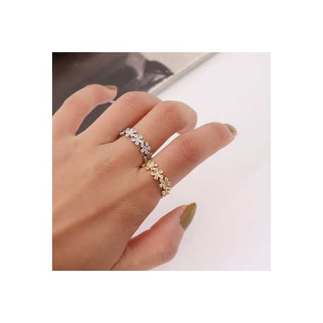 Estilo Simple Flor Metal Enchapado Embutido Circón Mujeres Anillos abiertos