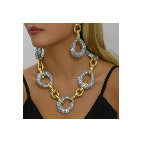 Elegante Lujoso Geométrico Arílico Enchapado Chapado En Oro Plateado Mujeres Aretes Collar