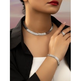 Elegante Estilo Simple Grano Ferroaleaciones Mujeres Anillos Pulsera Collar