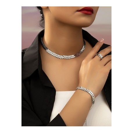 Elegante Estilo Simple Grano Ferroaleaciones Mujeres Anillos Pulsera Collar