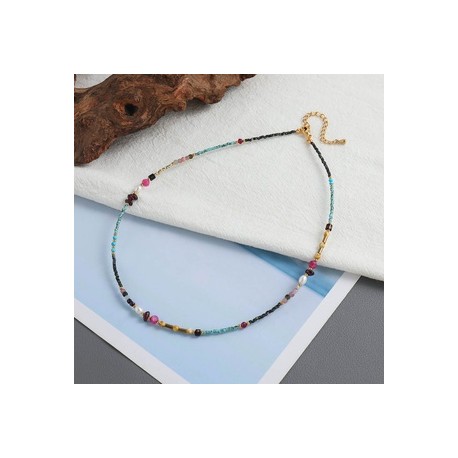 Estilo Étnico Bloque De Color Piedra natural Perlas de Agua Dulce Cobre Con Cuentas Mujeres Collar