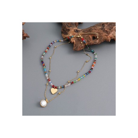 Retro Forma De Corazón Cobre Embutido Circón Mujeres Collares En Capas