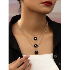 Estilo Simple Sol Estrella Luna Ferroaleaciones Enchapado Chapado En Oro Mujeres Collar de Tres Capas