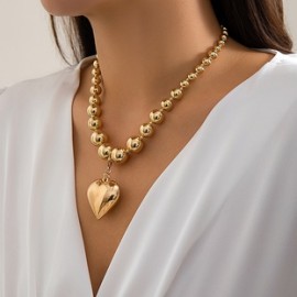 Casual Vacaciones Forma De Corazón Aleación Con Cuentas Borla Mujeres Collar Colgante