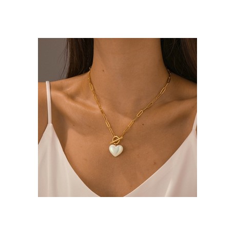 Señora Forma De Corazón Acero Inoxidable Perla Artificial Aleación Enchapado Mujeres Collar Colgante