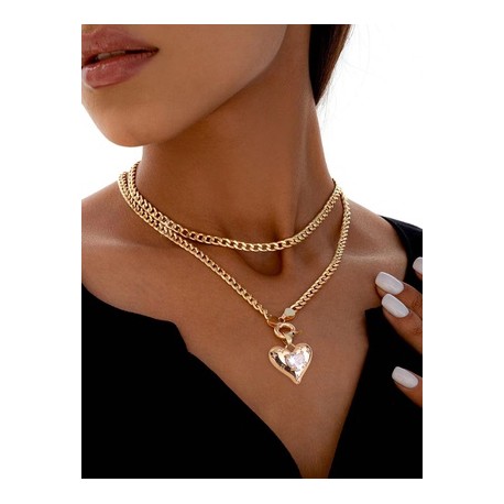 Estilo moderno Estilo Simple Forma De Corazón Planchar Cobre Embutido Circón Día De San Valentín Mujeres Collar Colgante