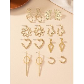 8 Pares Estilo moderno Gesto Forma De Corazón Flor Metal Pendientes De Gota Pendientes