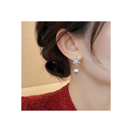 1 Par Estilo IG Estilo Vintage Copo De Nieve Enchapado Embutido Aleación Diamantes De Imitación Perla Plateado Pendientes De Go