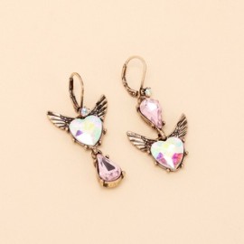 1 Par Retro Forma De Corazón Alas Enchapado Embutido Aleación Diamantes De Imitación Aretes