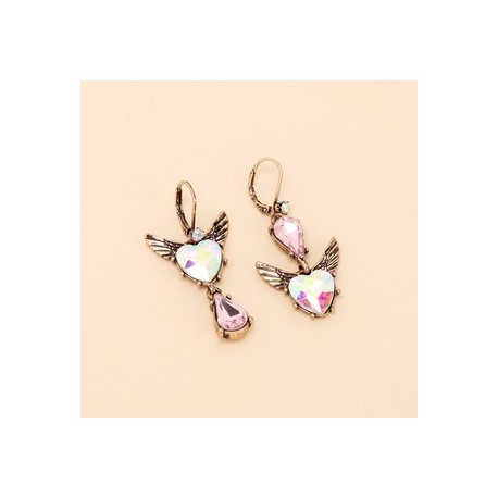 1 Par Retro Forma De Corazón Alas Enchapado Embutido Aleación Diamantes De Imitación Aretes