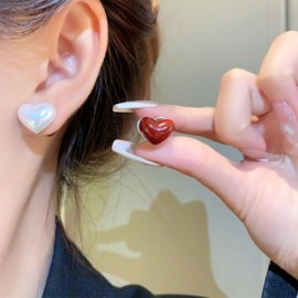 1 Par Lindo Estilo Simple Forma De Corazón Embutido Arílico Aleación Acrílico Pendientes