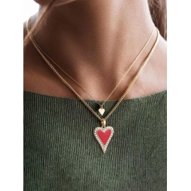 Elegante Retro Forma De Corazón Planchar Cobre Embutido Circón Mujeres Collar Colgante