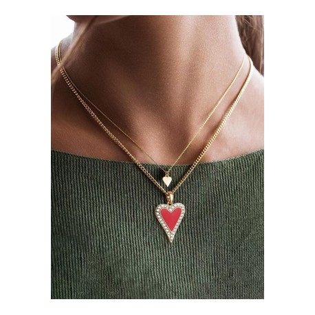 Elegante Retro Forma De Corazón Planchar Cobre Embutido Circón Mujeres Collar Colgante