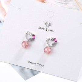 1 Par Señora Forma De Corazón Enchapado Cristal Blanco Oro Plateado Pendientes De Gota