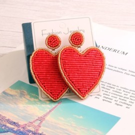 1 Par Señora Forma De Corazón Acero Inoxidable Tela Vidrio Pendientes De Gota