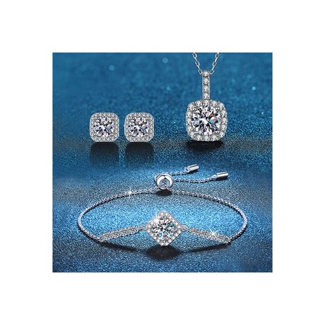 Elegante Glamour Cuadrado Plata Esterlina Embutido Circón Mujeres Conjunto De Joyas