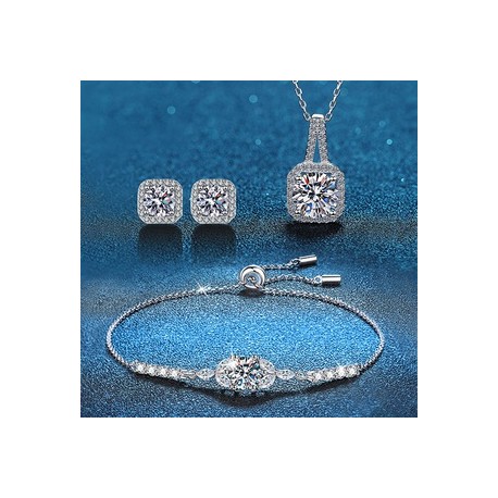 Elegante Estilo Clásico Cuadrado Plata Esterlina Embutido Circón Mujeres Conjunto De Joyas