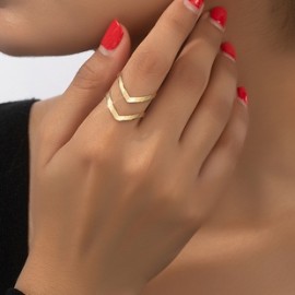 Estilo Simple Forma V Aleación Enchapado Chapado En Oro Mujeres Anillos abiertos